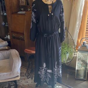 Lea Black Maxi Dress with White Embroidered Floral Detail